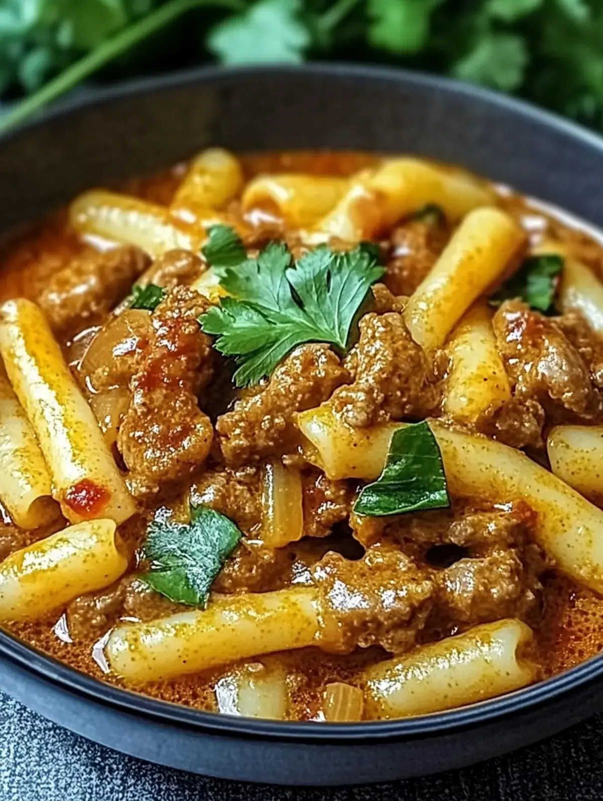 Curryrahm Nudeln mit Hackfleisch