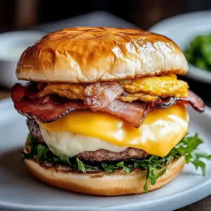 Ham & Cheese Frühstücksburger mit Laugen-Croissant-Bun