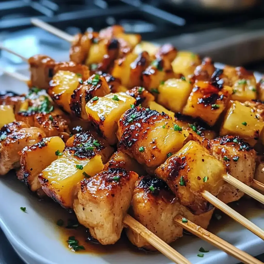 Gegrillte Hähnchen-Ananas-Spieße mit Honig-Chili-Glasur