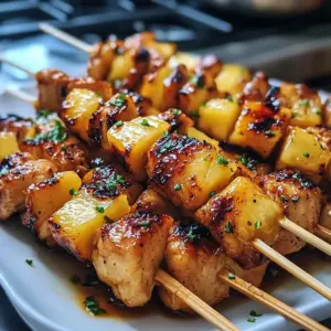 Gegrillte Hähnchen-Ananas-Spieße mit Honig-Chili-Glasur