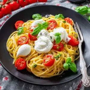 Burrata in Pasta mit Tomaten