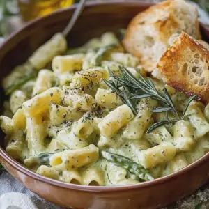 Pasta mit grünem Spargel und Garnelen