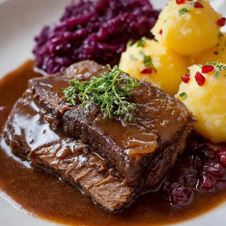 Sauerbraten mit Rotkohl und Kartoffelklößen
