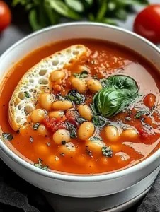 Herzhafte weiße Bohnensuppe mit Tomaten & Knoblauch